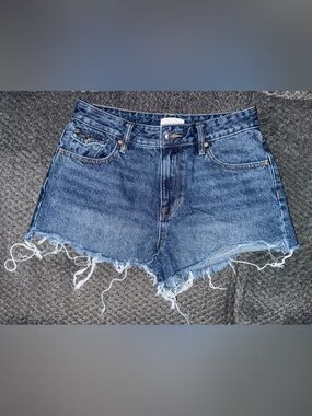 PacSun Women's Distressed Dark Blue Denim Shorts (so retro)